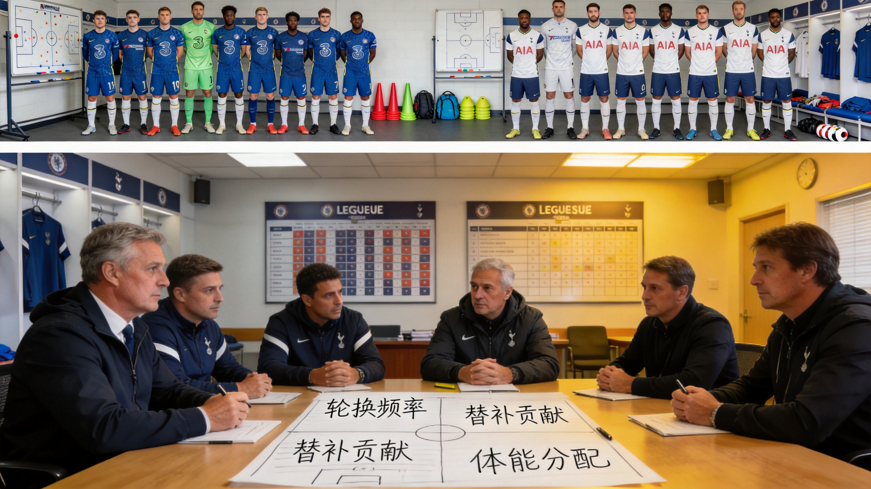 足球球队赛前合影与首发阵容站位画面